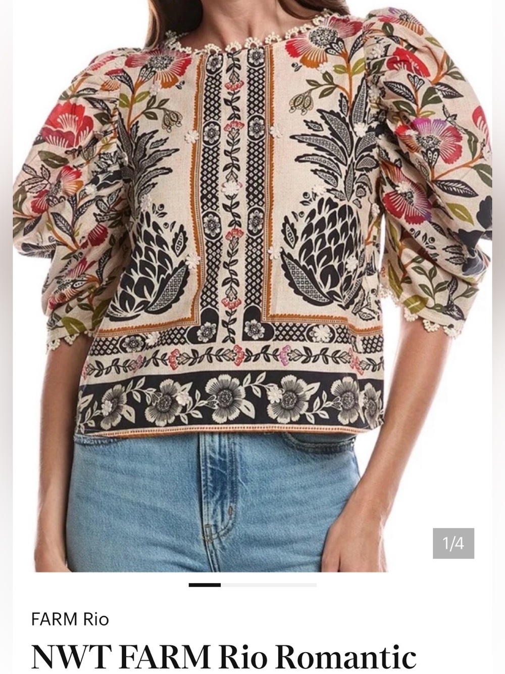 NWOT FARM MEDUIM 6/8/10 Rio Romantic Garden Blouse Top Shirt Cotton! - Picture 5 of 5
